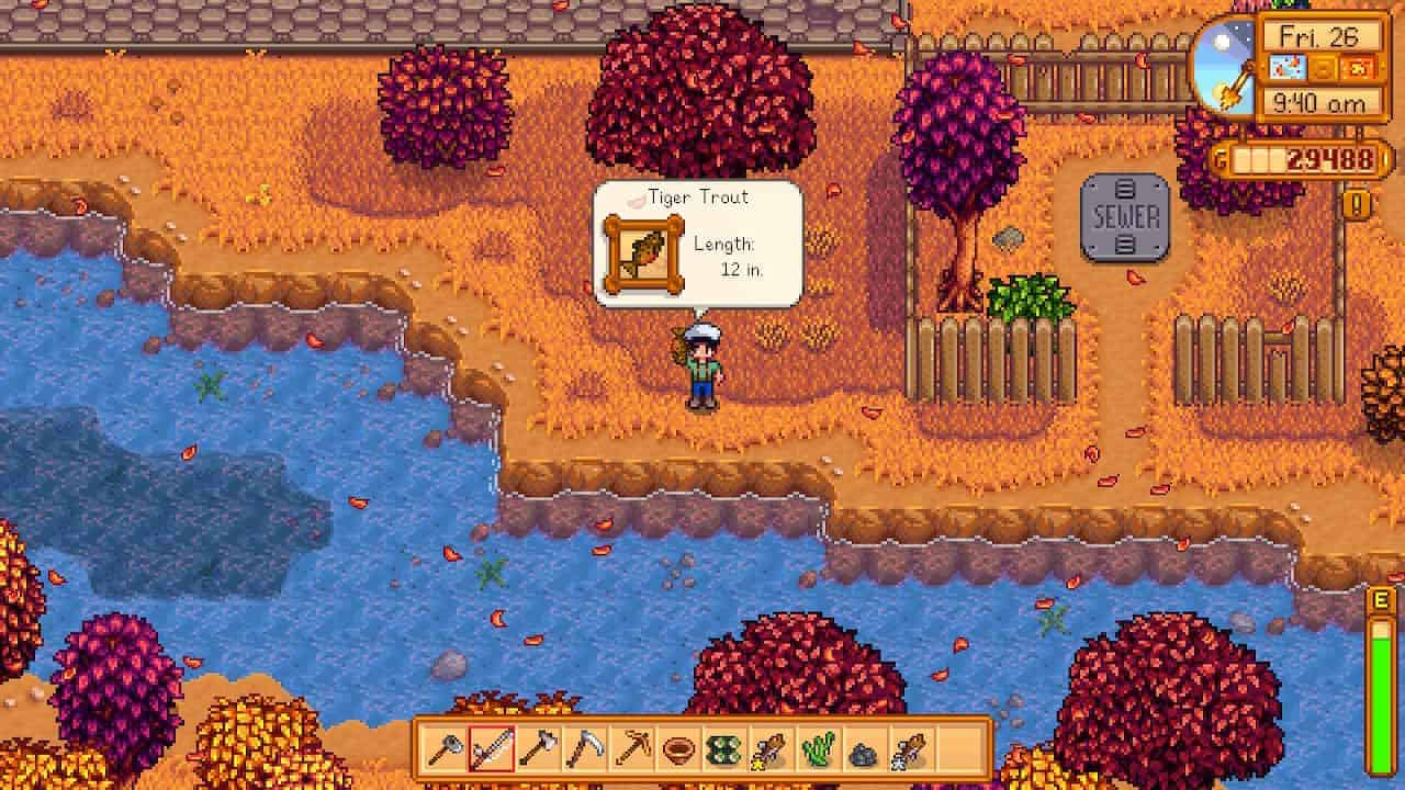 Player catching Stardew Valley Tiger Trout