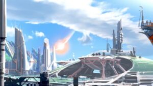Starfield Cities: A concept art image of New Atlantis, one of the game's largest cities.