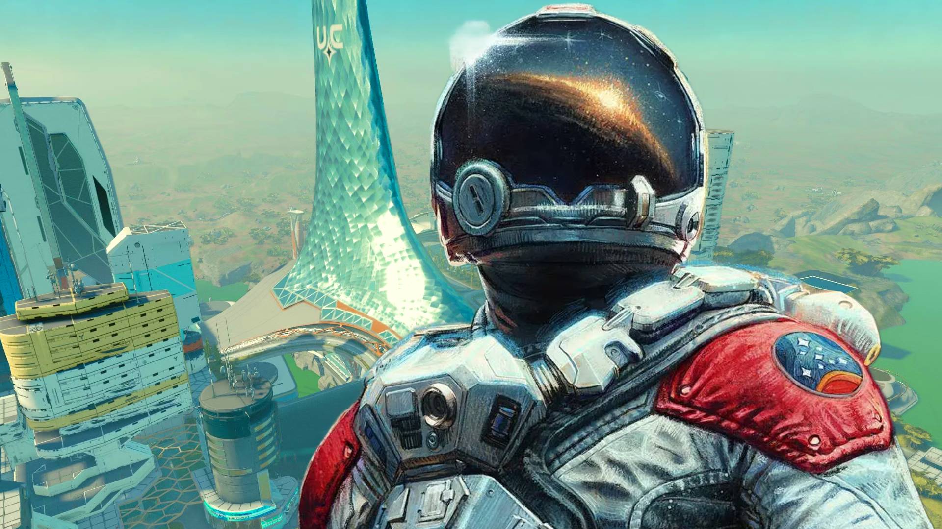 Starfield main protagonist standing in front of New Atlantis
