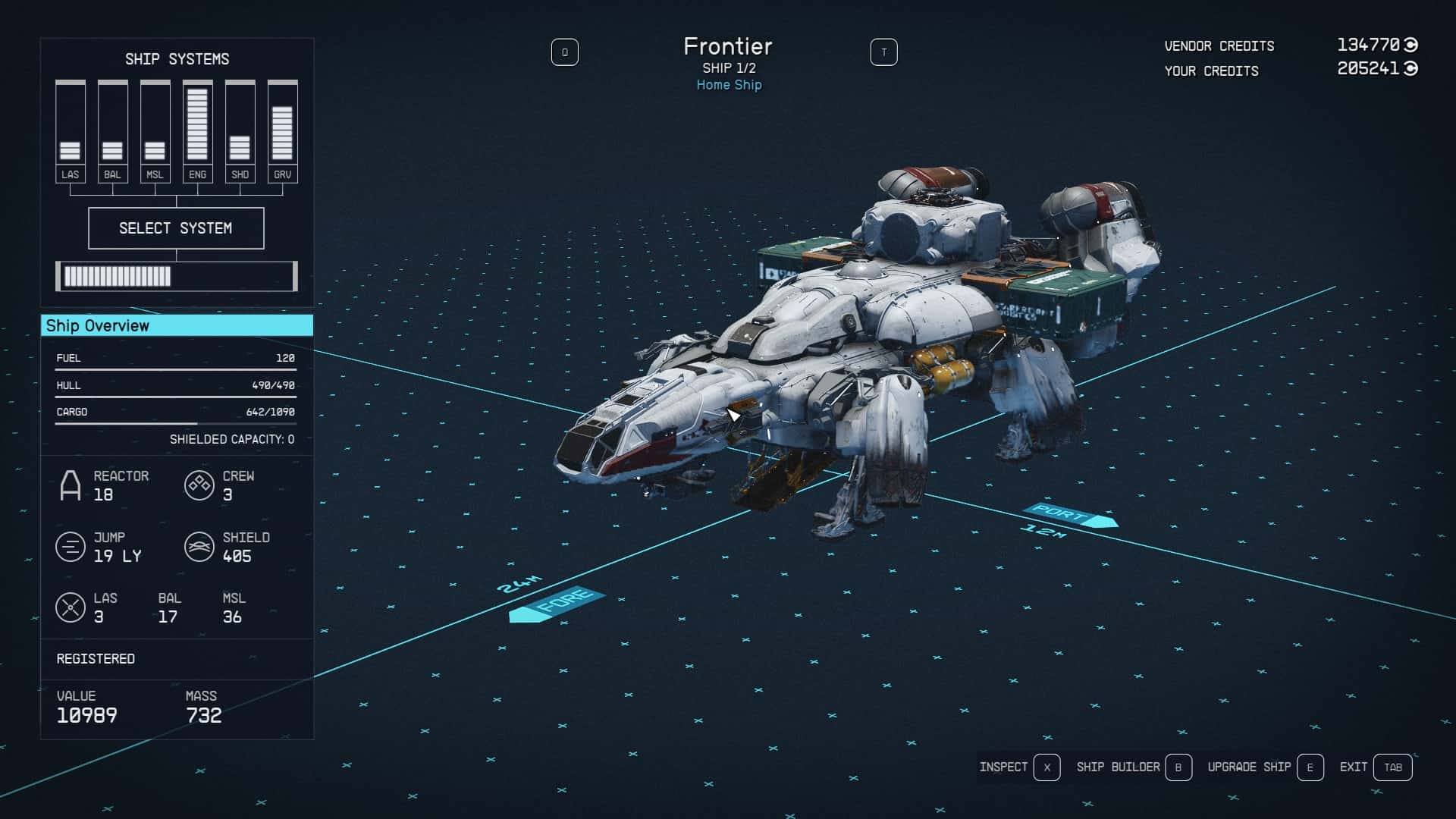 How many ships can you have in Starfield: The Frontier in the ship building menu.