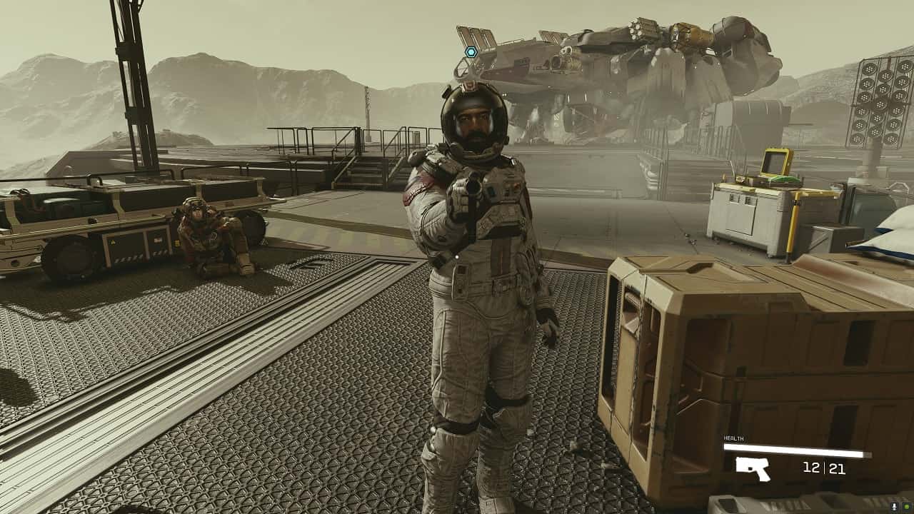 Starfield how to get married: The player talking to Barrett on Vectera.