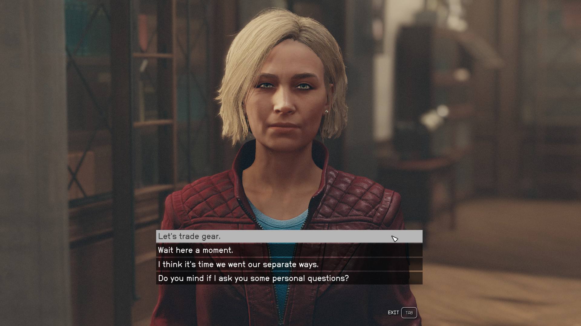 starfield romance options - a character with blonde hair and a red jacket talks to the camera.