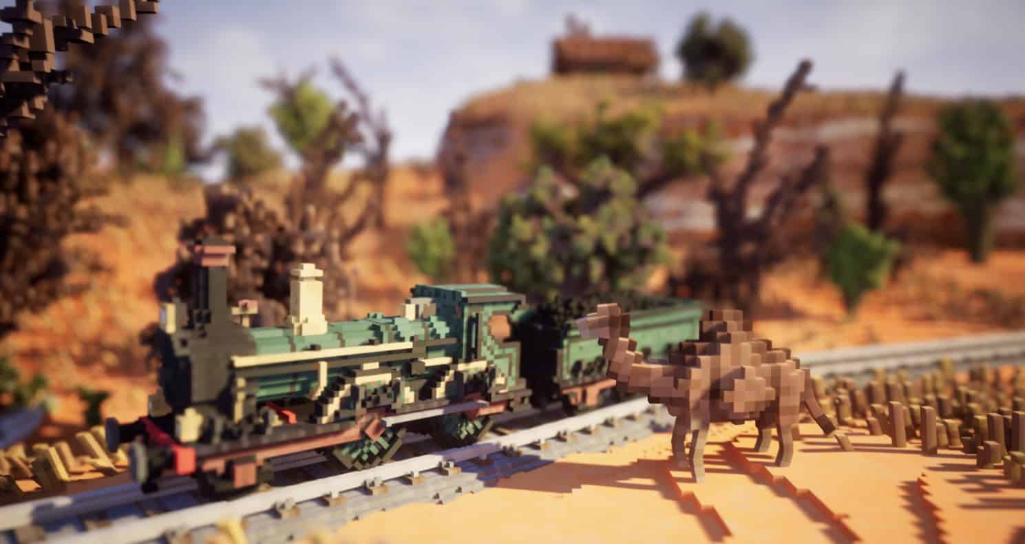 A train with a camel on the tracks in the desert for Station to Station preview.