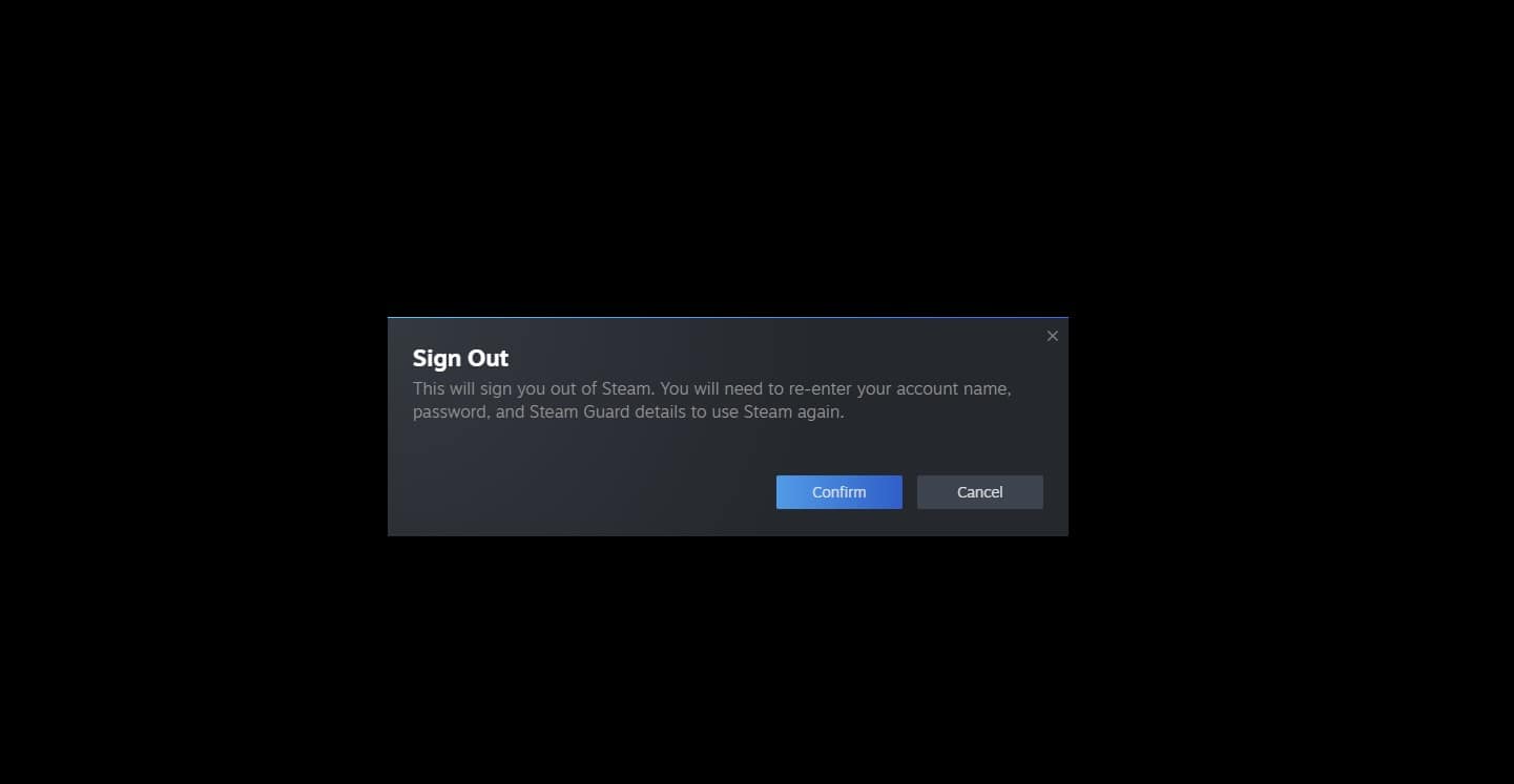 A screenshot of the Steam sign out page