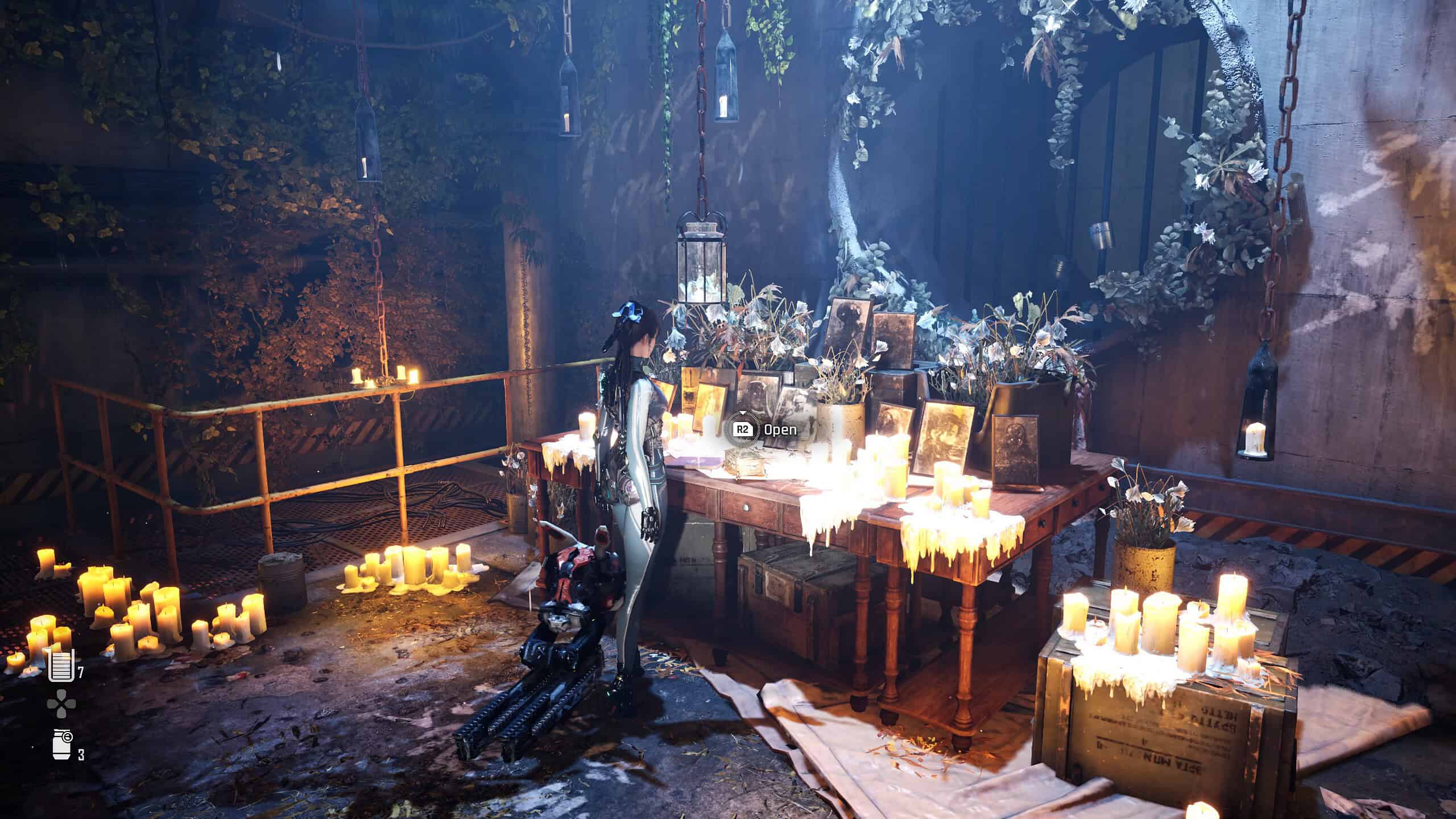 Stellar Blade recruit passcode specialists - Eve stands in front of a shrine.