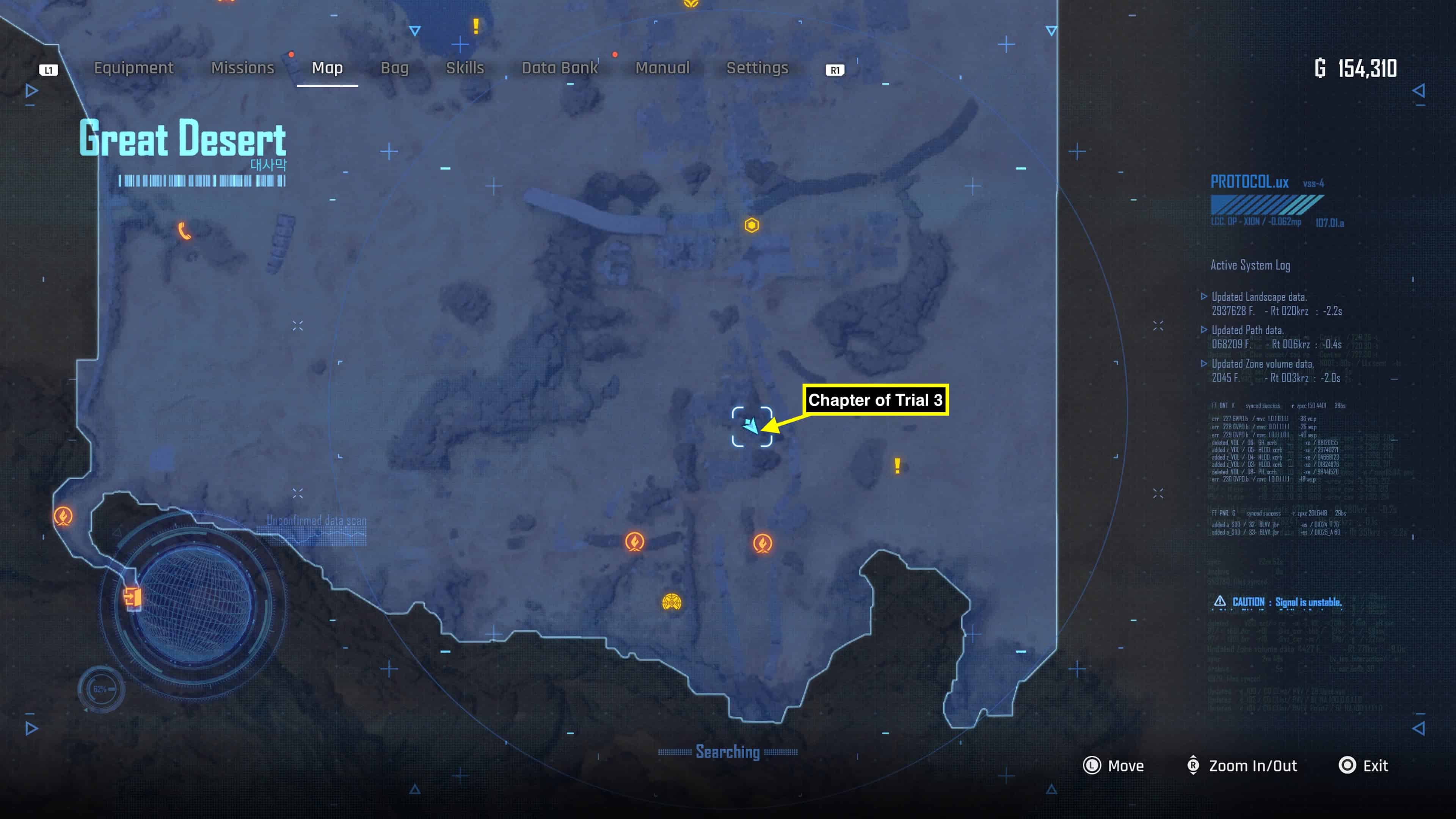 Stellar Blade recruit passcode specialists - in-game map showing the great desert