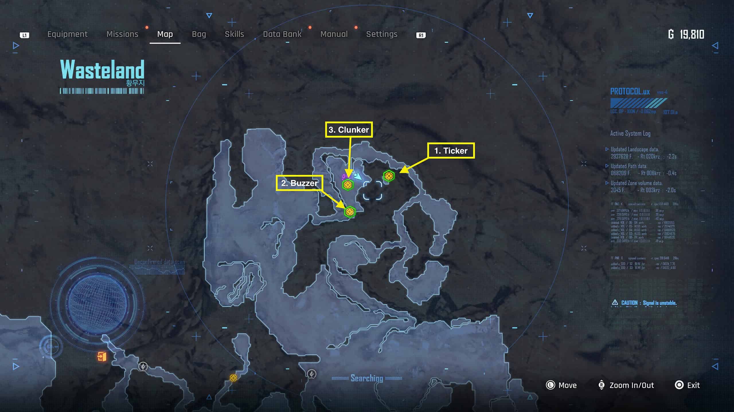 Stellar Blade digger puzzle solutio- In-game map of Stellar Blade game showing marked locations for the quest.