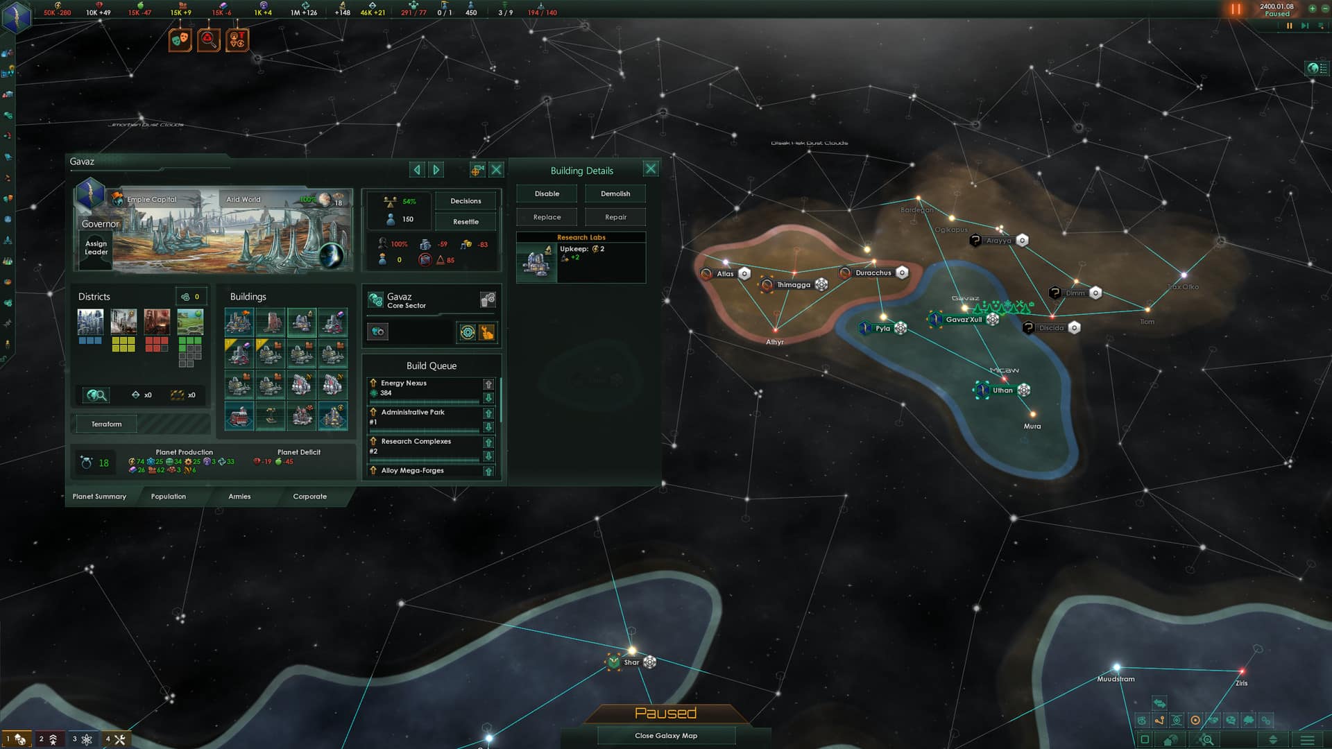 Stellaris cheats and console commands - image shows the map screen in the game.