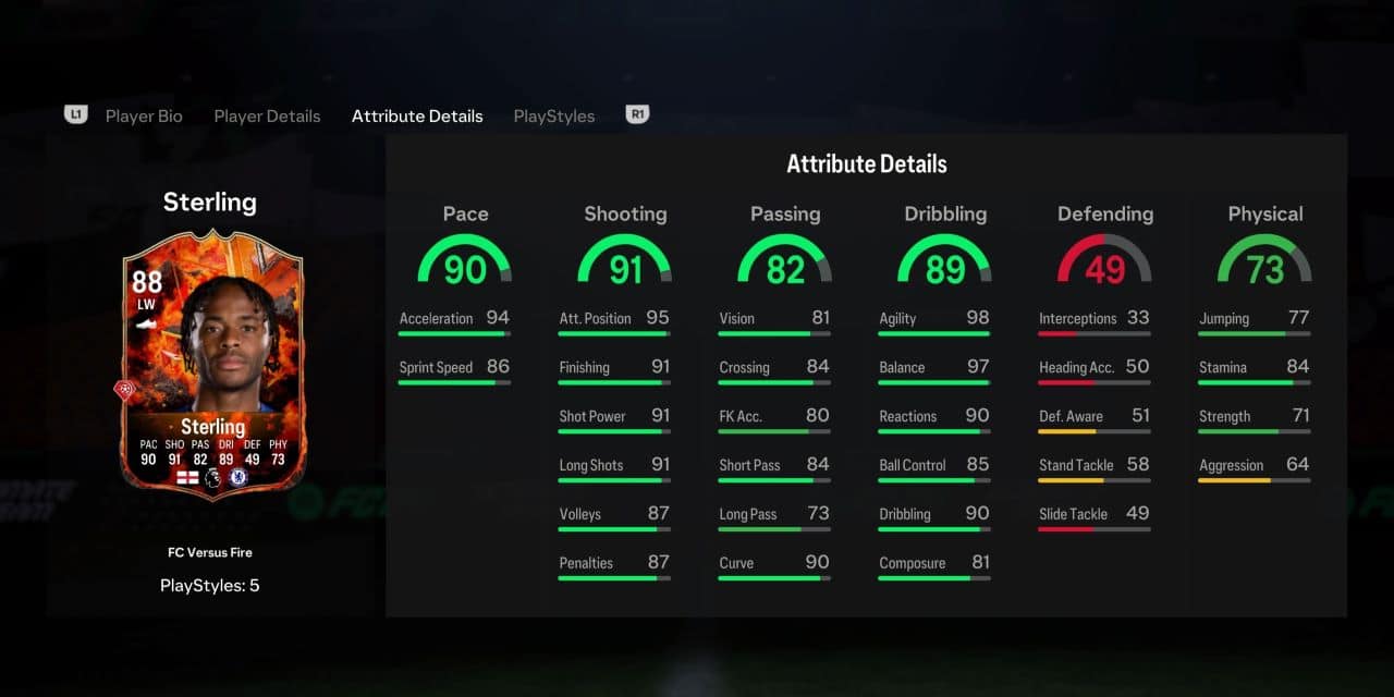 sterling versus fire player profile fc 24