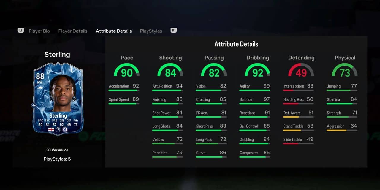sterling versus ice player profile fc 24