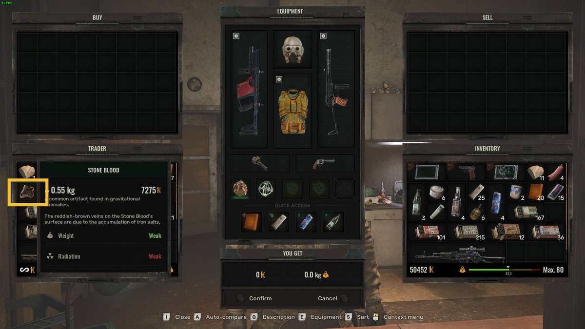 Stalker artifact locations: trader menu.