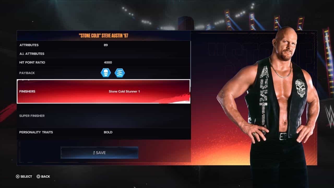 Steve Austin signatures and finishers in WWE 2K24