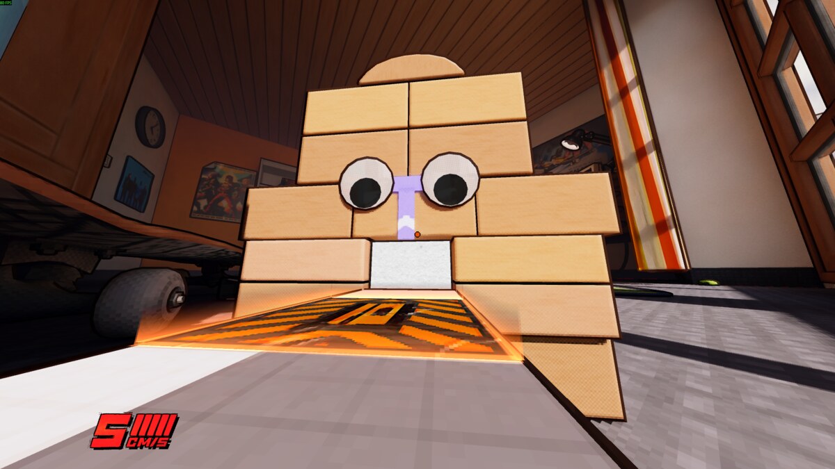 Stuntboost: googly eyes on a block structure.