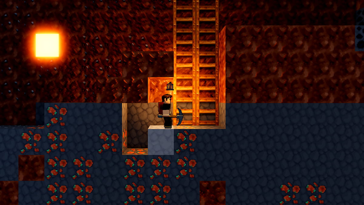 Image of the player exploring the mines in Subterra on Roblox.