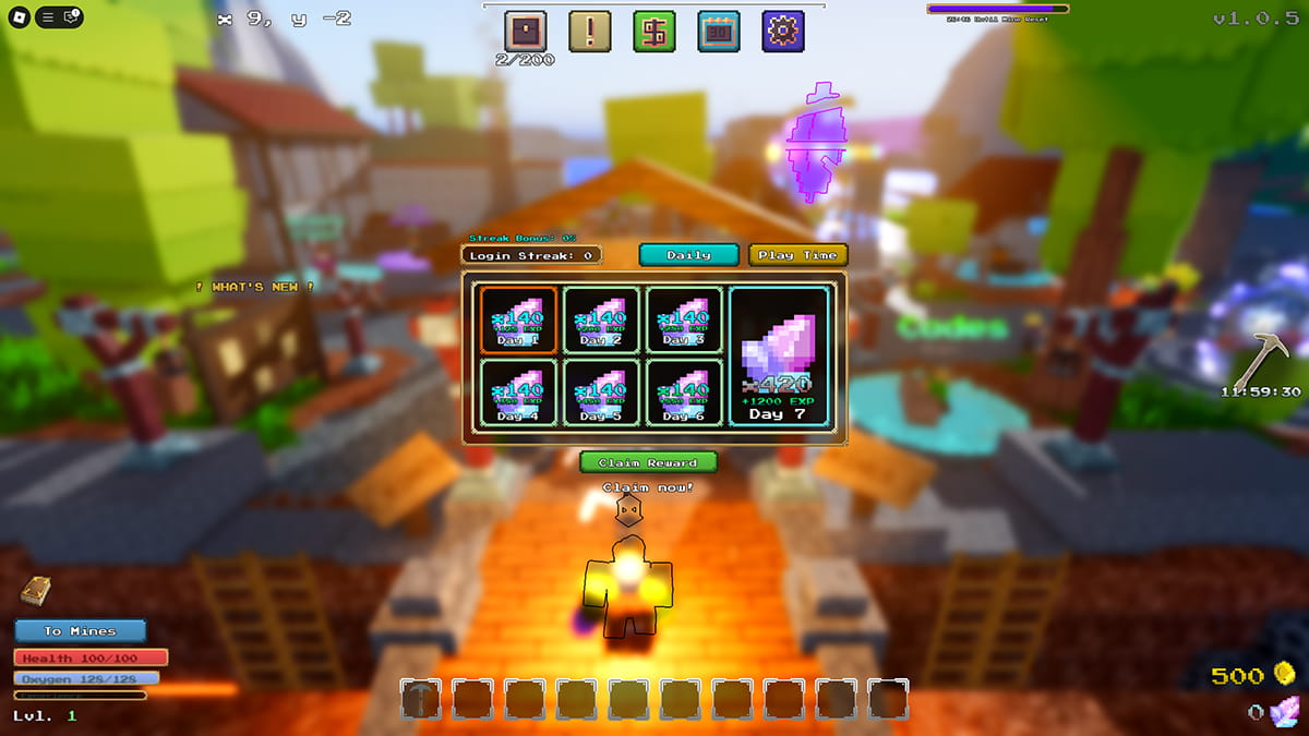Image of the Daily Rewards screen in Subterra on Roblox.