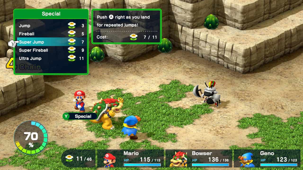 Super Mario RPG tips and tricks: Mario about to use his Super Jump special attack.