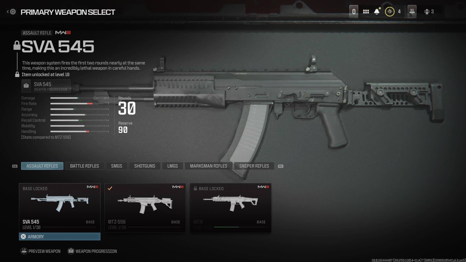 An image of the SVA 545 in the Gunsmith of MW3. Image captured by VideoGamer.
