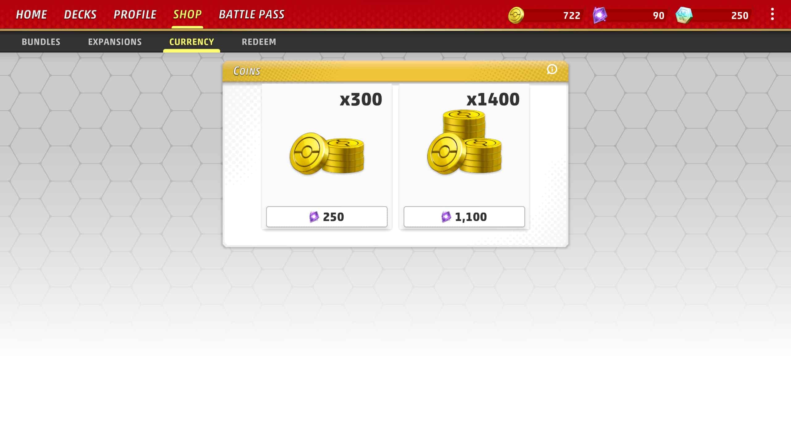 Picture of the Coins shop on Pokemon TCG Live
