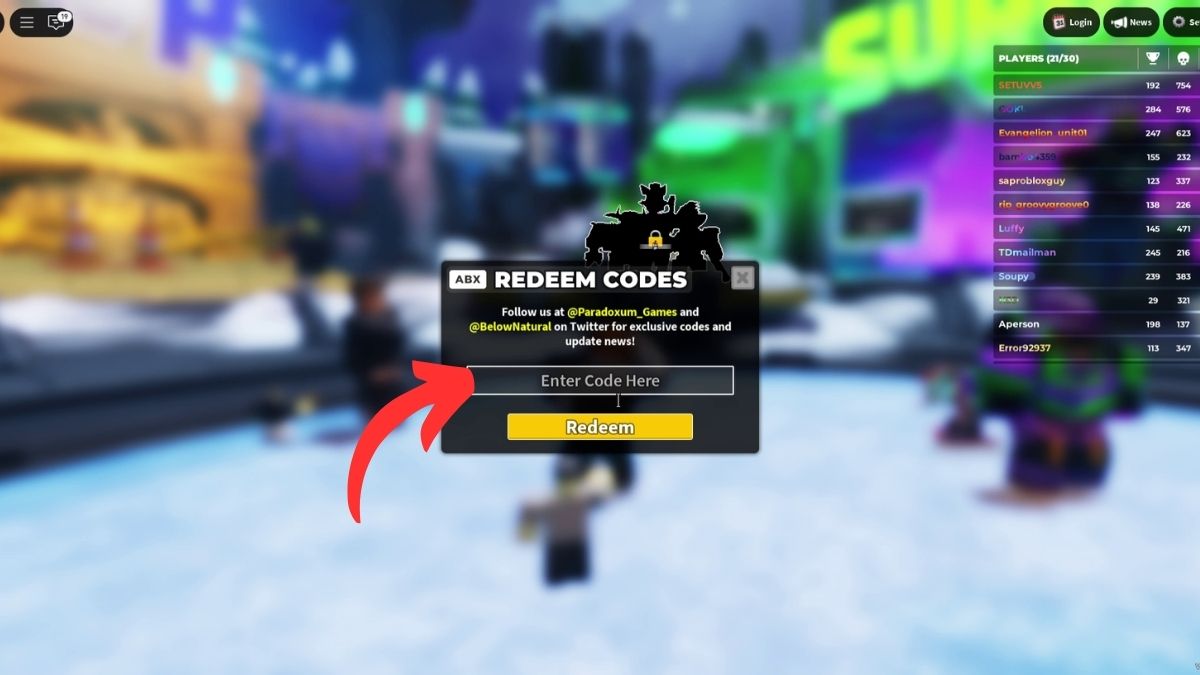 Redeem Code box in Tower Defense Simulator Roblox