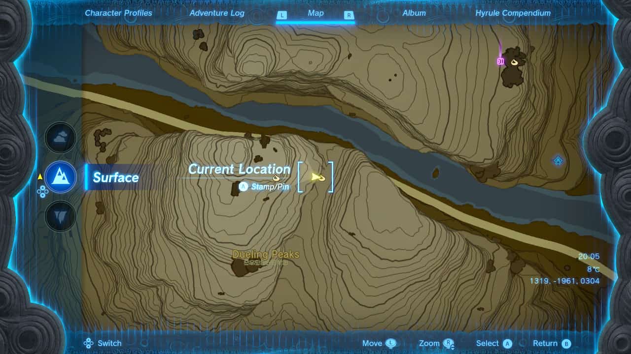 Tears of the Kingdom Korok Seed locations: Korok Seed lower on Dueling Peaks. 