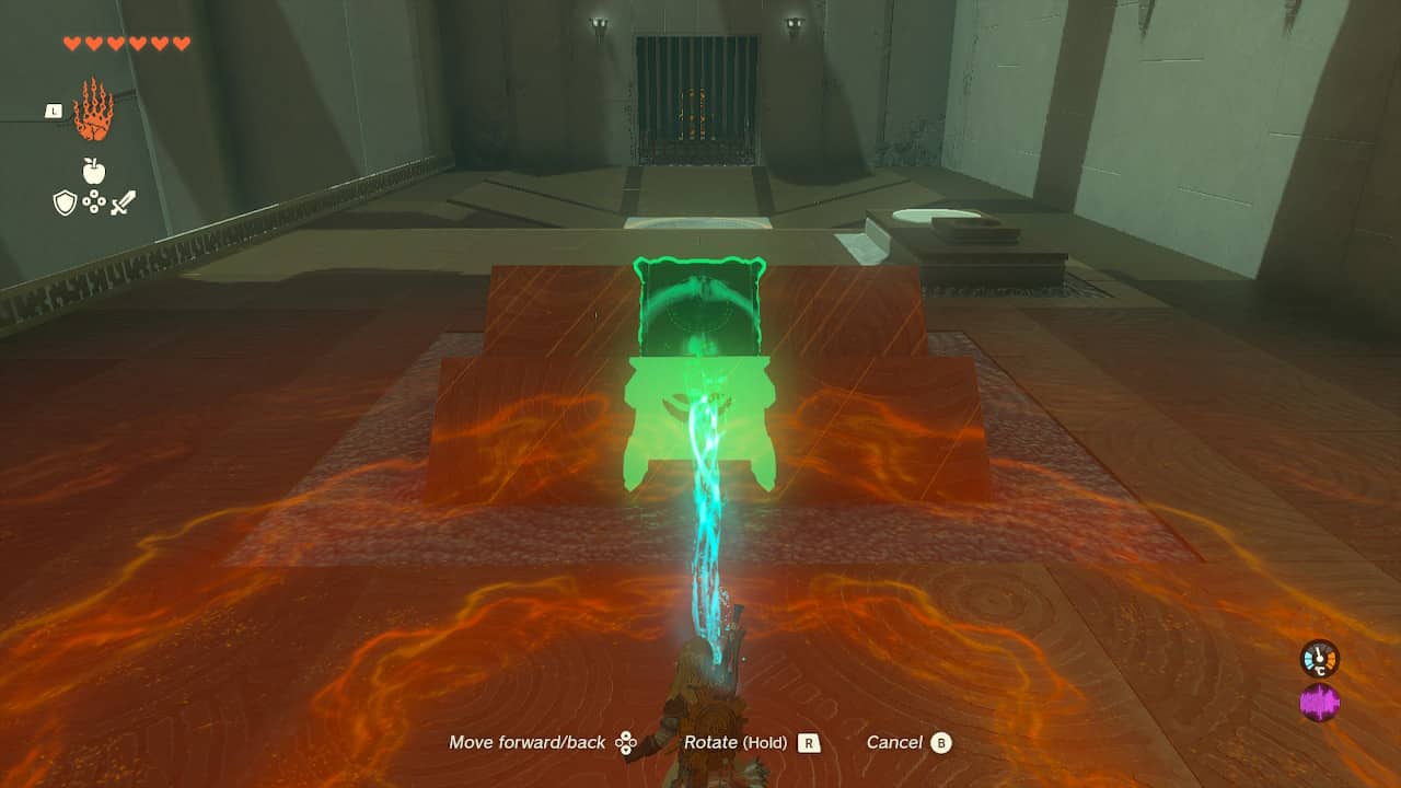 Tears of the Kingdom Morok Shrine guide: Link grabbing Zonai spring with Ultrahand. 