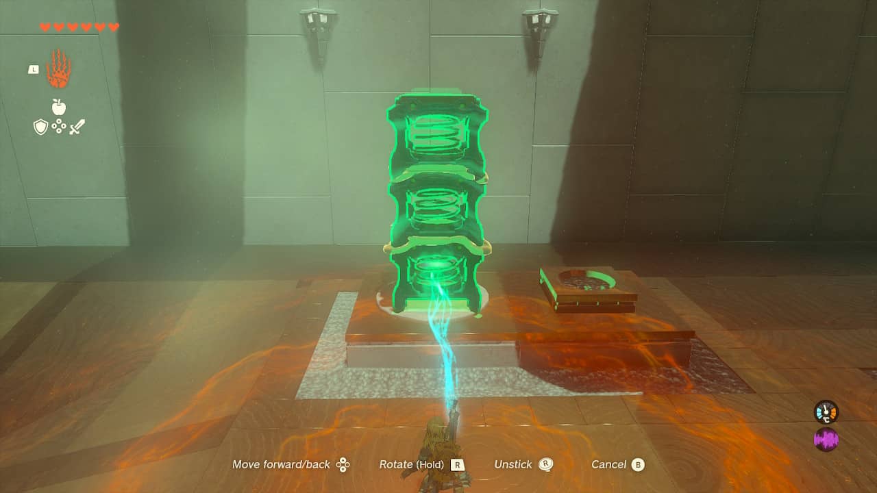 Tears of the Kingdom Morok Shrine guide: Link holding a stack of Zonai springs with Ultrahand.