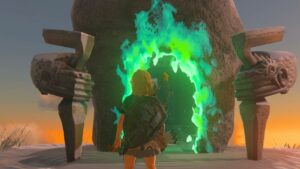 How to get to the third shrine in Tears of the Kingdom: Link stood in front of the third shrine.