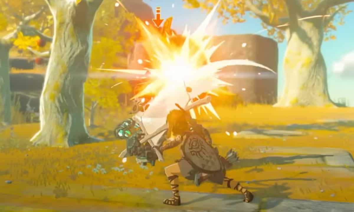 Teras of the Kingdom weapon degradation: Link fighting a Construct enemy.