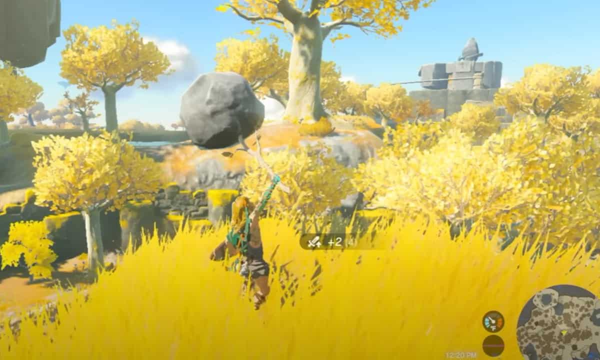 Tears of the Kingdom weapon degradation: Link fusing a boulder to a stick.