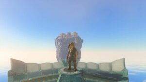 How to use wings in Tears of the Kingdom: Link stood in the centre of the wings with the camera pointed behind him.