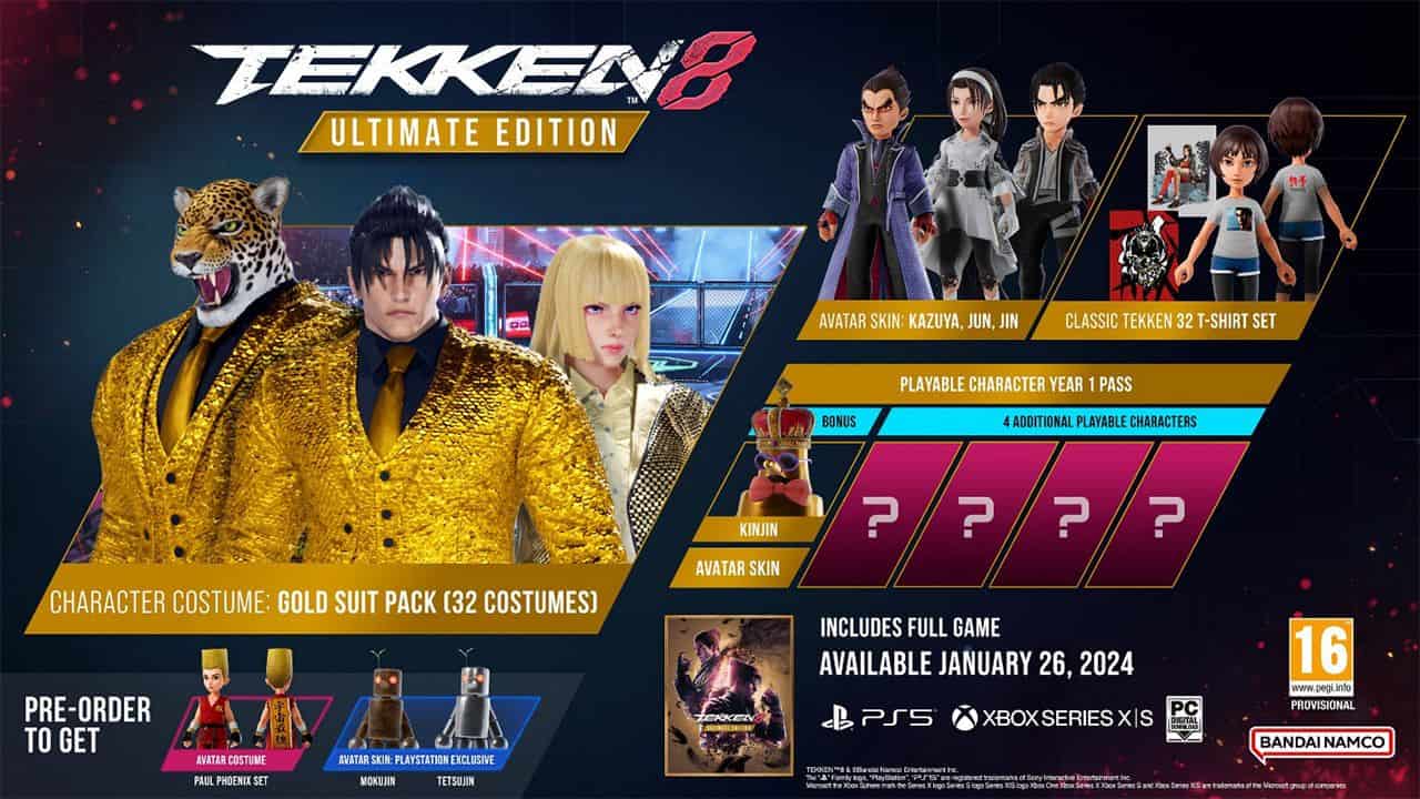 Tekken 8 DLC: A graphic showing everything included in the Tekken 8 Ultimate Edition