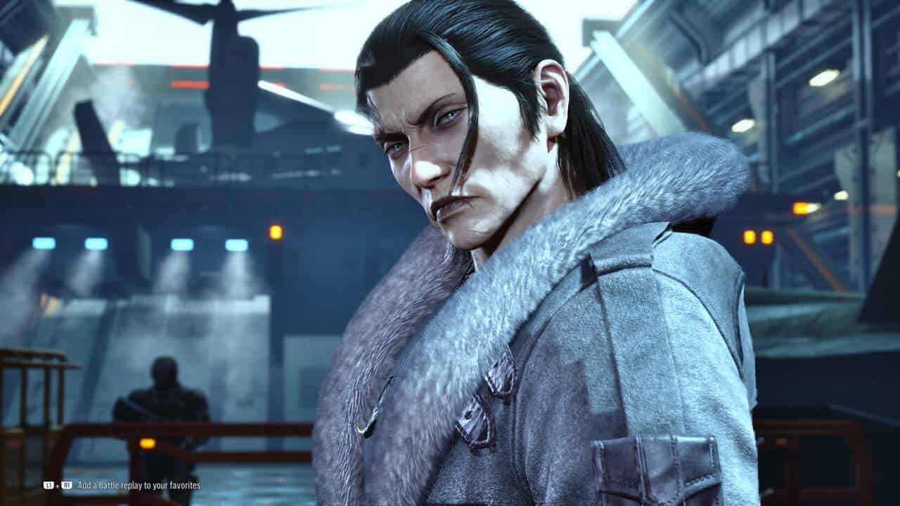 Tekken 8 Dragunov: Dragunov staring at the camera on the Rebel hangar stage.