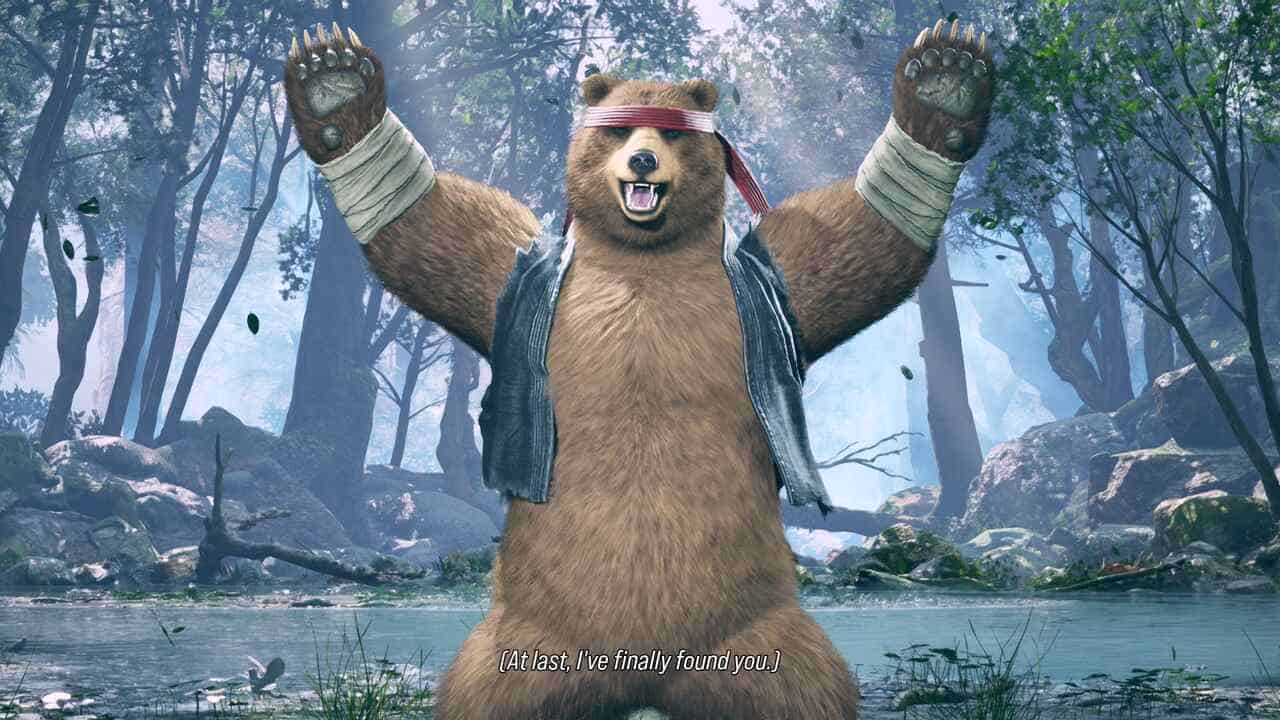 Tekken 8 ranks: Kuma performing his win post on the Yakushima stage.