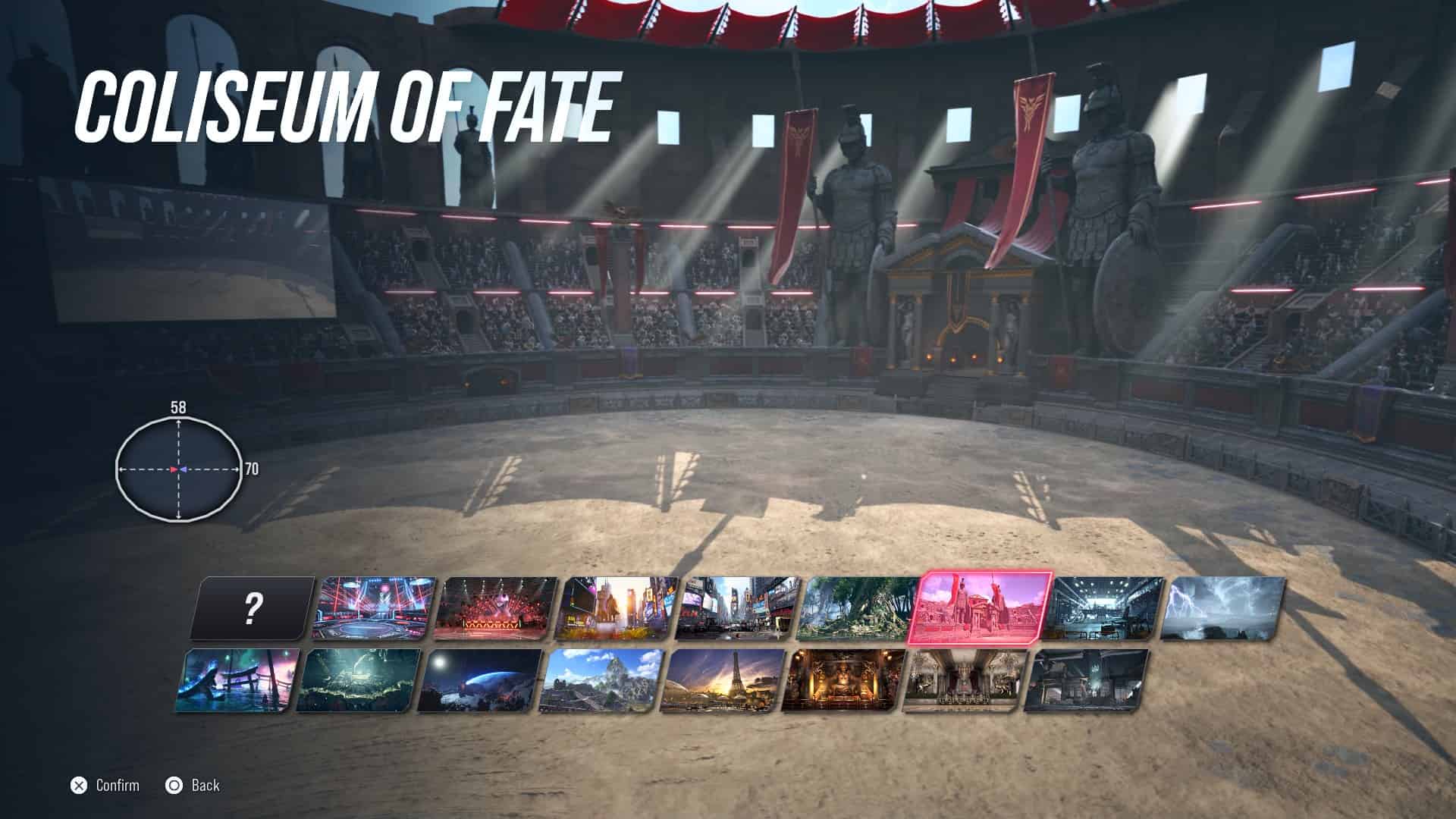 Tekken 8 stages: The Coliseum of Fate stage in the stage select screen