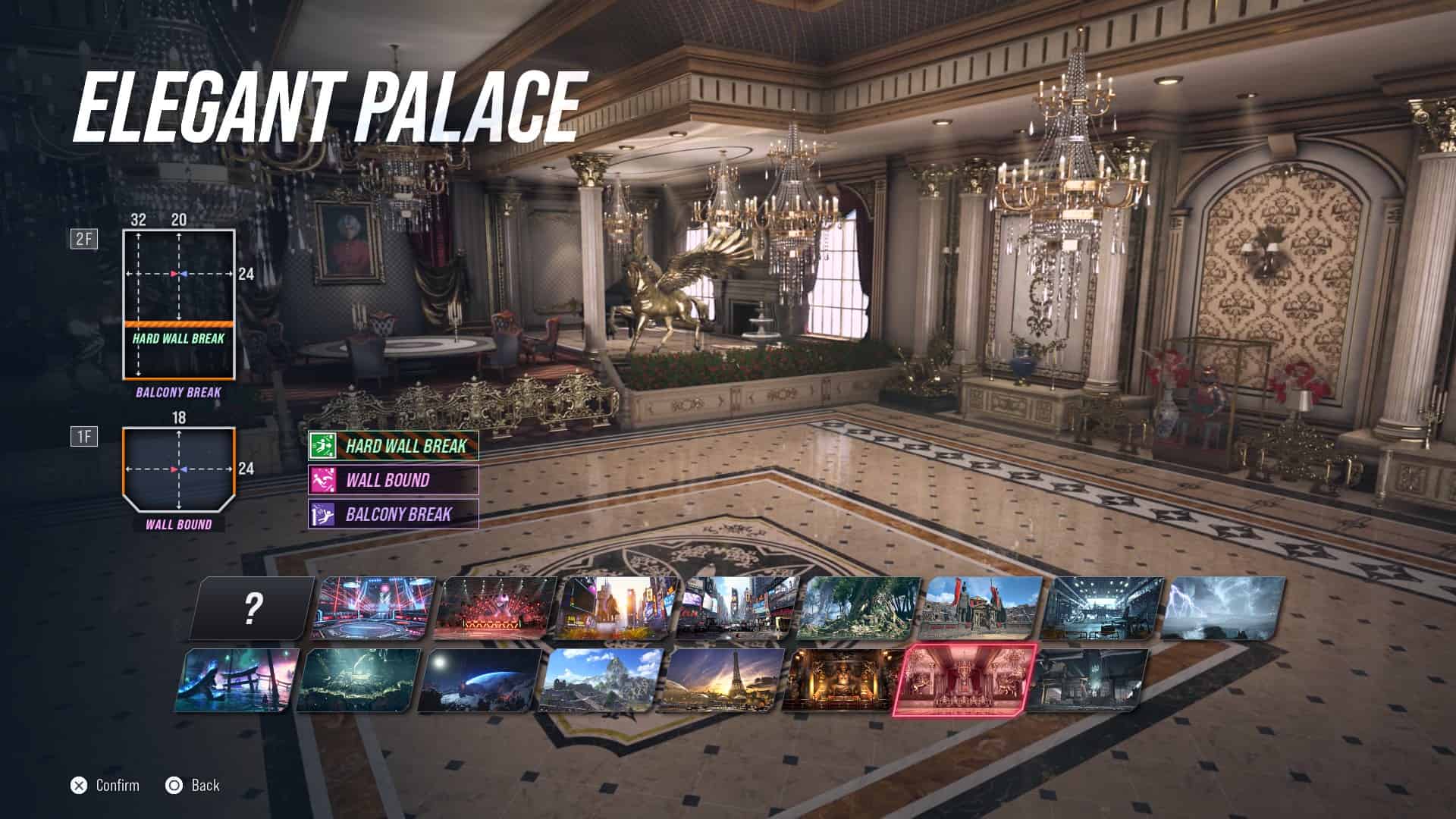 Tekken 8 stages: The Elegant Palace stage in the stage select screen