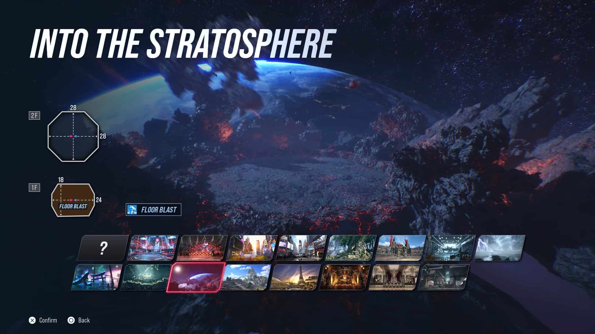 Tekken 8 stages: The Into the Stratosphere stage in the stage select screen