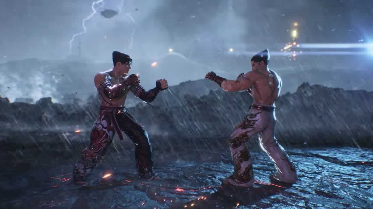 In the electrifying Tekken 8 Demo, two skilled fighters engage in a fierce battle amid a torrential downpour.