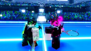 Image of two players facing off over the net in Tennis Zero on Roblox.