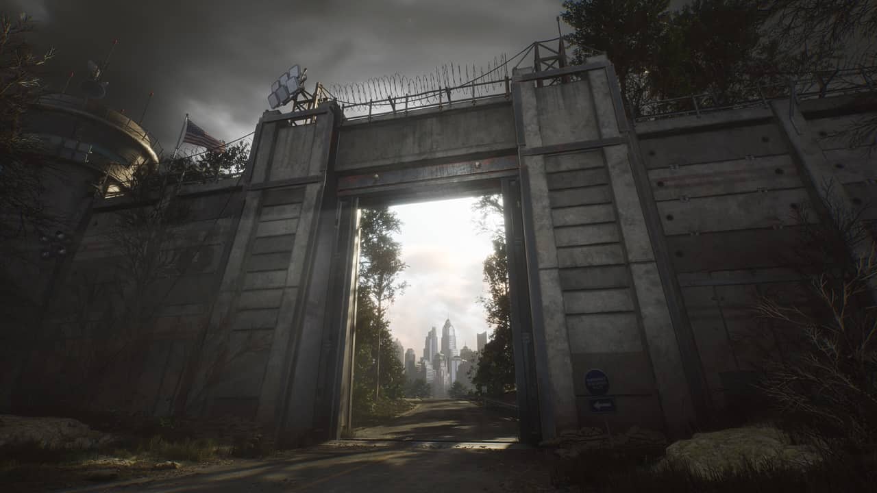 The Day Before crossplay: An image of a gate in a deserted area.