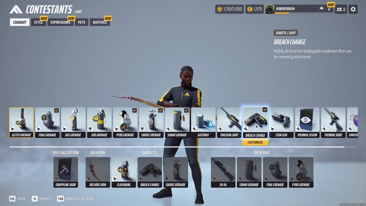 A player checks out the Breach Charge in their inventory in The Finals.