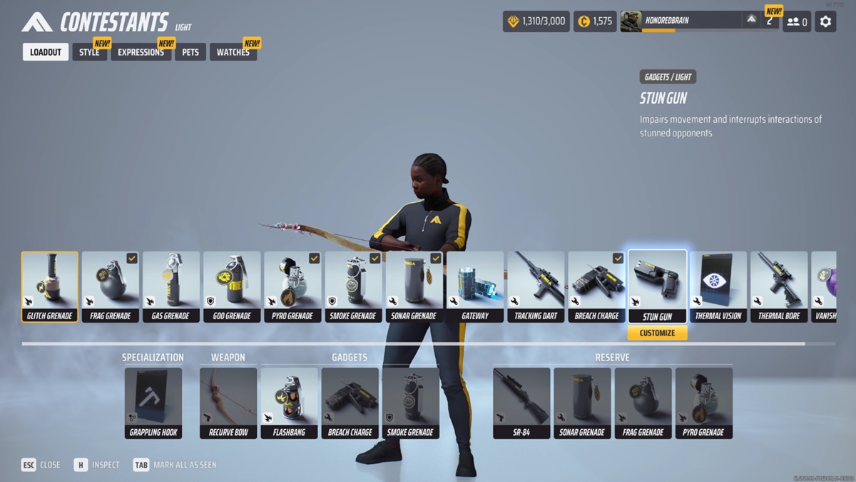 A player checks out the Stun Gun in their inventory in The Finals.