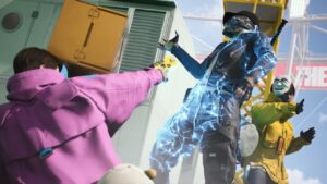 A group of people standing in front of The Finals building, addressing the community's call for a China region lock.