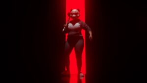 A woman in a black outfit standing in front of a red light, while The Finals players passionately ask for a beloved CoD game mode.