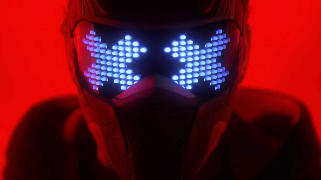 A person with a helmet incorporating The Finals' Cloaking Ability, equipped with built-in lights.
