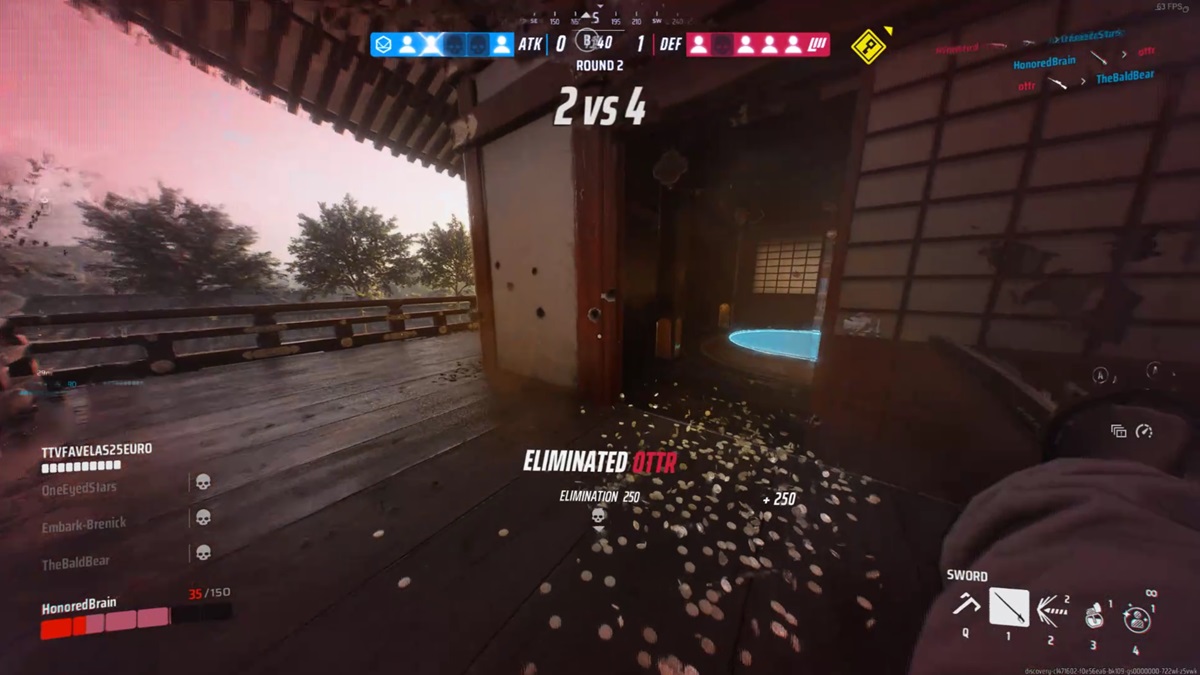 A player knocks down a foe with a sword in The Finals.
