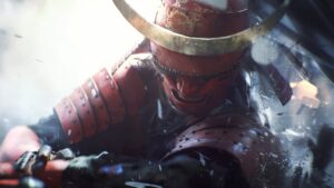 A red samurai with a helmet depicting horns, showcasing The Finals missing feature.