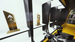 A player checks out the trophies in Training Mode in The Finals.