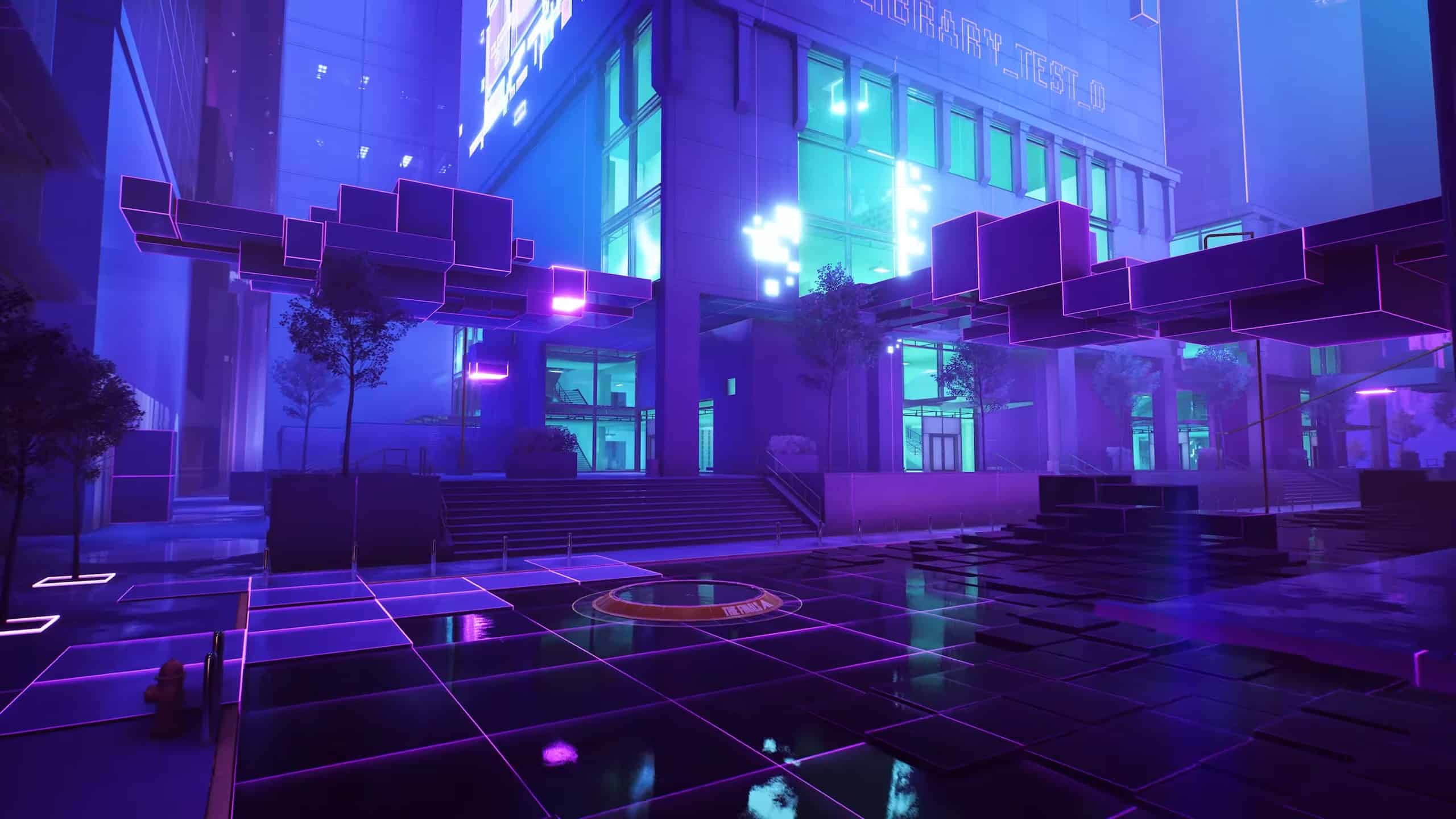 The Finals Season 2 start date: A city block with a vaporwave aesthetic.