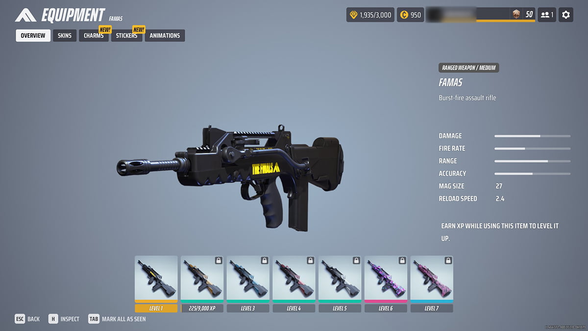 Image of the FAMAS weapon in the menu of The Finals.