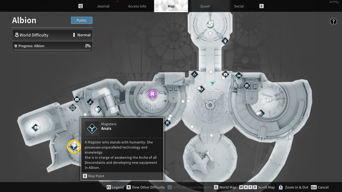 A player checks their map to find Magister Anais in The First Descendant.